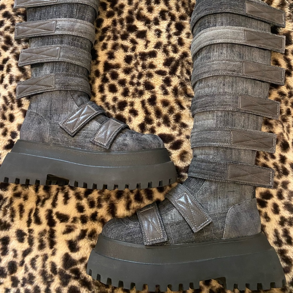 Dolls Kill Club Exx Hot Haven Knee High Boots Charcoal